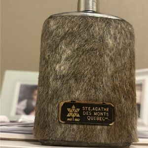 Vintage Ste. Agathe Des Monts Quebec Flask with Fur Cover 1967